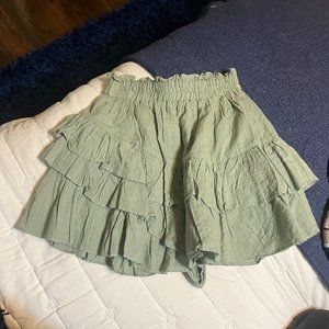 Mustard Seed Light Grey / Green Ruffled Mini Skort